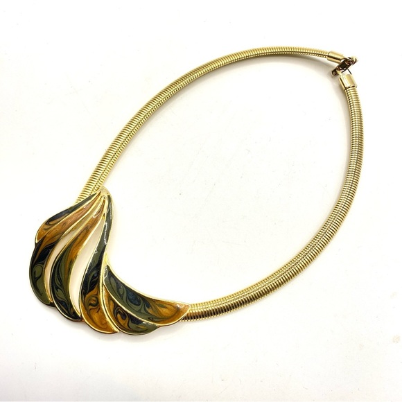 Enamled Gold Tone Chunky Statement Necklace - Picture 8 of 9